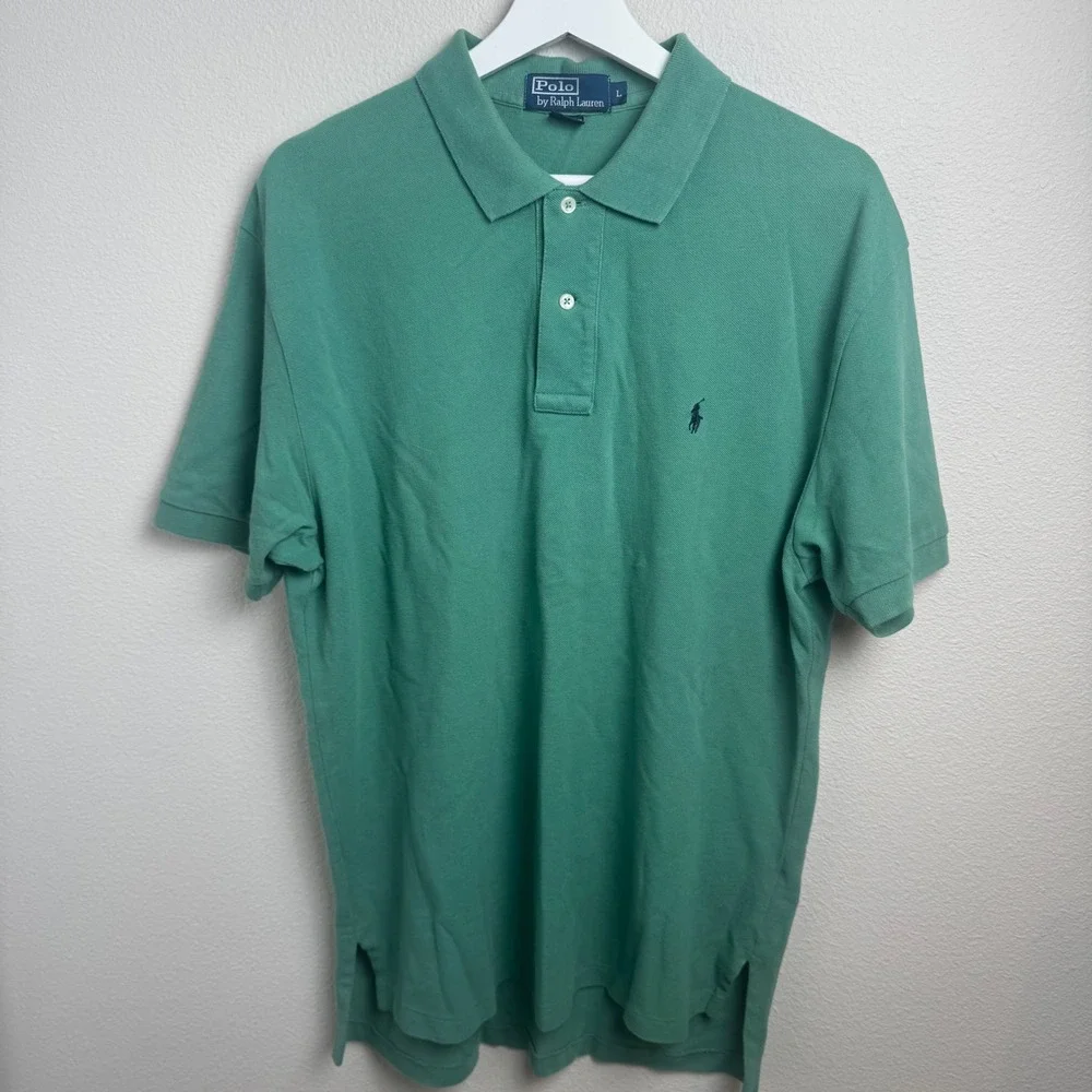 Polo Ralph Lauren Classic Fit Polo Shirt Large Green Pique Cotton Pony Logo